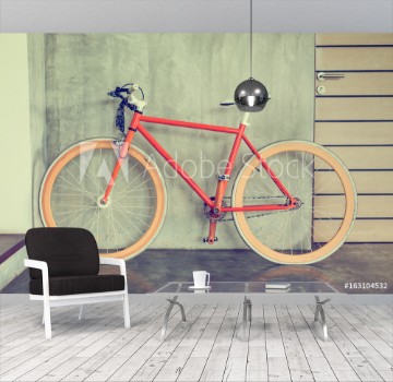 Picture of Orange bicycle parked decorate interior living room modern style